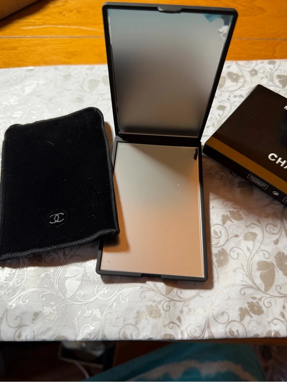 CHANEL Black and Gold Double Facette Mirror Duo